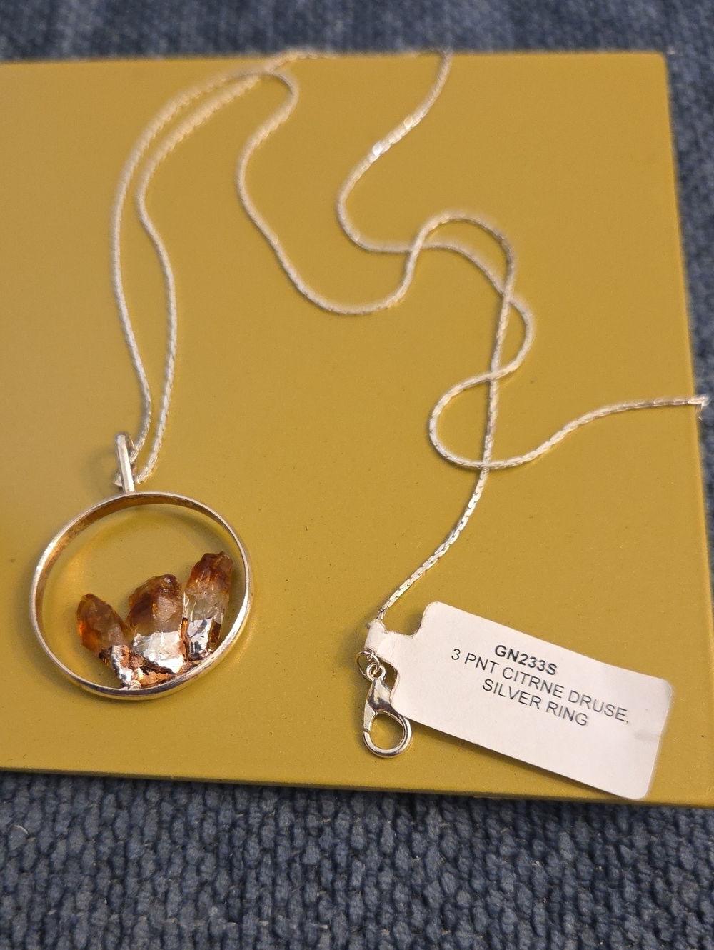 Citrine Druse Silver Pendant Necklace - Yellow Citrine